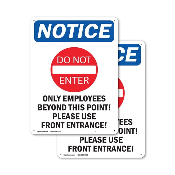 (2 Pack) Only Employees Beyond OSHA Notice Sign 10 Inch X 14 Inch Indoor / Outdoor Rust-Free Aluminum Metal Signs for Workplace, Workshop, and Construction Site, Made in the USA