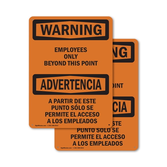 (2 Pack) Employees Only Beyond This Point Bilingual OSHA Warning Sign 7 Inch X 10 Inch Plastic Sign, Weather Resistant, UV Protected for Workplace, Business, and Construction Site, Made