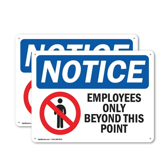 (2 Pack) Employees Only Beyond This Point OSHA Notice Sign 14 Inch X 10 Inch Plastic Sign, Weather Resistant, UV Protected for Workplace, Business, and Construction Site, Made in the