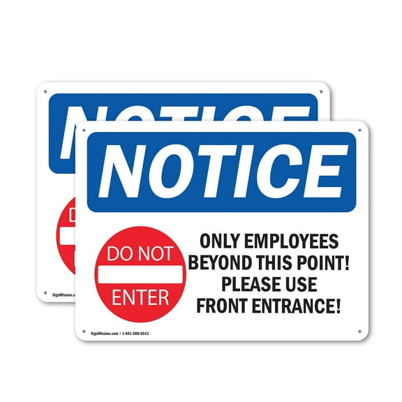(2 Pack) Only Employees Beyond This Point! OSHA Notice Sign 24 Inch X 18 Inch Plastic Sign, Weather Resistant, UV Protected for Workplace, Business, and Construction Site, Made in the