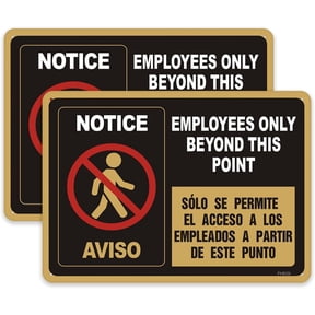 2 Pack Employees Only Beyond This Point Sign Bilingual, 8" x 12" Inches - Aluminum - No Customers Allowed In Work Area Sign For Door, Do Not Enter Signs Restricted Area Signs(Black and golden)