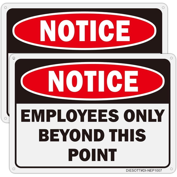 2 Pack Employees Only Beyond This Point Signs, 12x8 inches Aluminum Notice- Employees Only Sign, Fade Resistant, UV Protected, Weather, Durable Ink, Easy To Mount