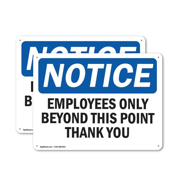 (2 Pack) Employees Only Beyond This Point Thank You OSHA Notice Sign 10 Inch X 7 Inch Plastic Sign, Weather Resistant, UV Protected for Workplace, Business, and Construction Site, Made
