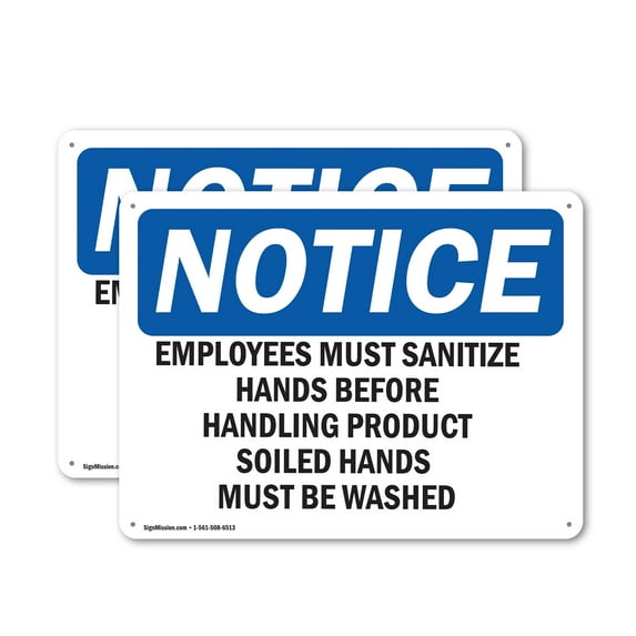 (2 Pack) Employees Must Sanitize Hands Before Handling OSHA Notice Sign 14 Inch X 10 Inch Plastic Sign, Weather Resistant, UV Protected for Workplace, Business, and Construction Site,
