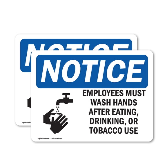 (2 Pack) Employees Must Wash Hands After Sign