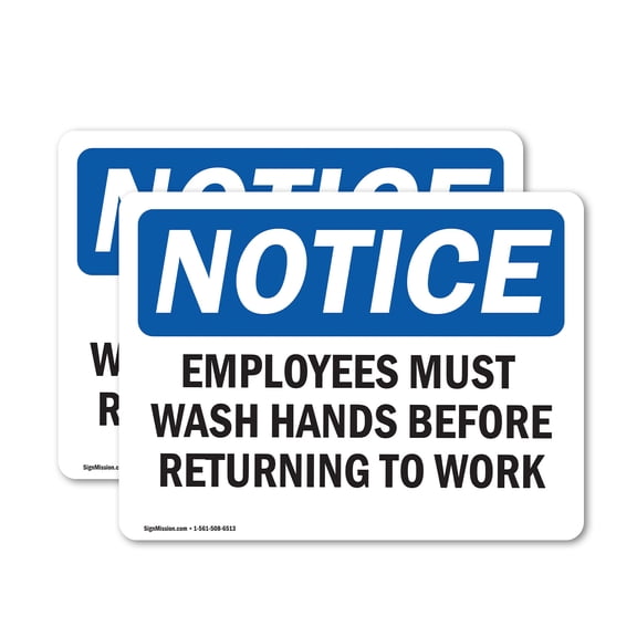 (2 Pack) Employees Must Wash Hands Before Returning To Work OSHA Notice Sign 14 Inch X 10 Inch Vinyl Label Decal Sticker Weather Resistant, UV Protected for Workplace, Business, and