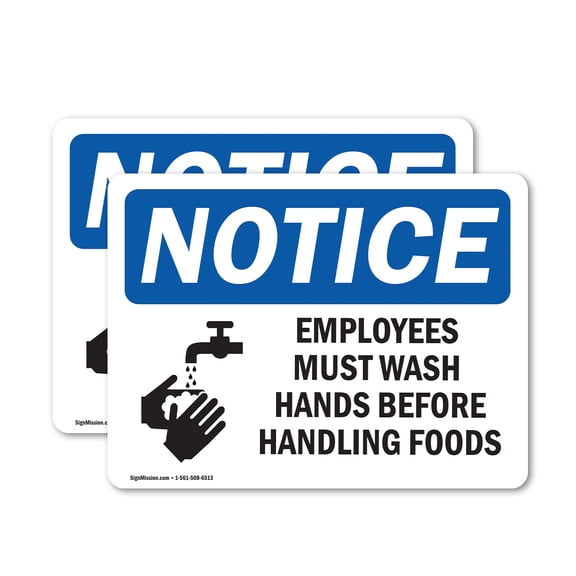 (2 Pack) Employees Must Wash Hands Before Sign With Symbol OSHA Notice Sign 10 Inch X 7 Inch Vinyl Label Decal Sticker Weather Resistant, UV Protected for Workplace, Business, and