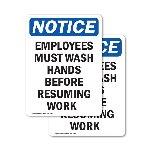 (2 Pack) Employees Must Wash Hands Before OSHA Notice Sign 5 Inch X 3.5 Inch Vinyl Label Decal Sticker Weather Resistant, UV Protected for Workplace, Business, and Construction Site,