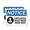 thumbnail image 1 of (2 Pack) Employees Must Wear Hard Hats OSHA Notice Sign 10 Inch X 7 Inch Plastic Sign, Weather Resistant, UV Protected for Workplace, Business, and Construction Site, Made in the USA, 1 of 8