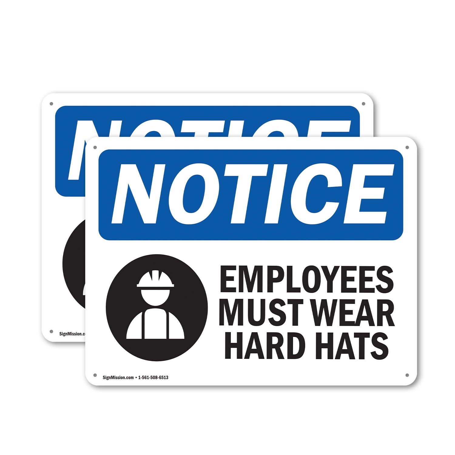 (2 Pack) Employees Must Wear Hard Hats OSHA Notice Sign 14 Inch X 10