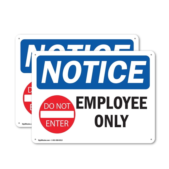 (2 Pack) Employees Only OSHA Notice Sign 14 Inch X 10 Inch Plastic Sign, Weather Resistant, UV Protected for Workplace, Business, and Construction Site, Made in the USA