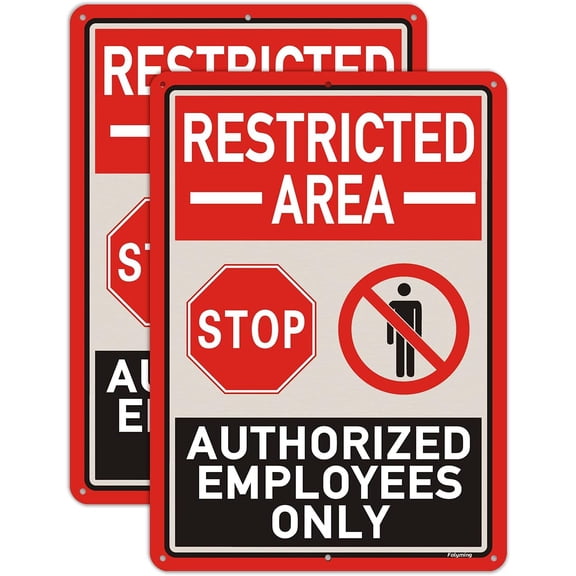 2-Pack Employees Only Beyond This Point Sign Bilingual, 8" x 12" Inches - Aluminum - No Customers Allowed In Work Area Staff Only Sign For Door