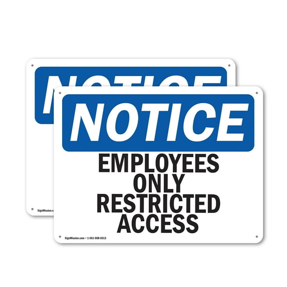 (2 Pack) Employees Only Restricted Access OSHA Notice Sign 14 Inch X 10 Inch Indoor / Outdoor Rust-Free Aluminum Metal Signs for Workplace, Workshop, and Construction Site, Made in the