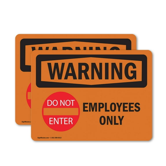 (2 Pack) Employees Only With Symbol OSHA Warning Sign 14 Inch X 10 Inch Vinyl Label Decal Sticker Weather Resistant, UV Protected for Workplace, Business, and Construction Site, Made in