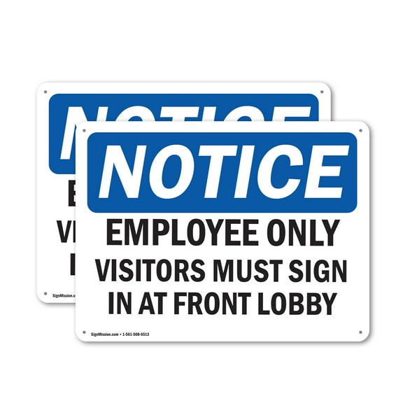(2 Pack) Employees Only Visitors Must OSHA Notice Sign 10 Inch X 7 Inch Plastic Sign, Weather Resistant, UV Protected for Workplace, Business, and Construction Site, Made in the USA