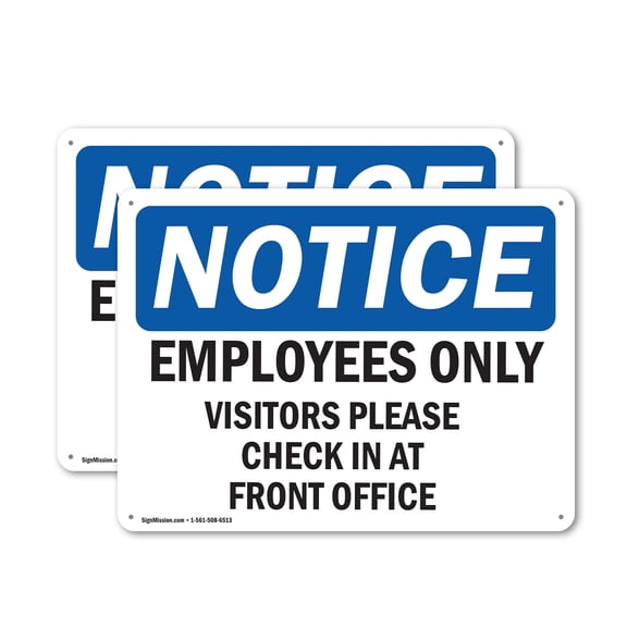 (2 Pack) Employees Only Visitors Please Check In OSHA Notice Sign 24 Inch X 18 Inch Plastic Sign, Weather Resistant, UV Protected for Workplace, Business, and Construction Site, Made in