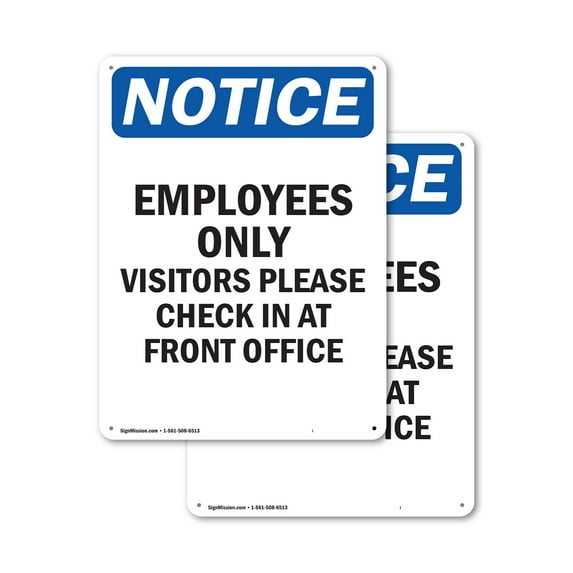 (2 Pack) Employees Only Visitors Please OSHA Notice Sign 7 Inch X 10 Inch Indoor / Outdoor Rust-Free Aluminum Metal Signs for Workplace, Workshop, and Construction Site, Made in the USA