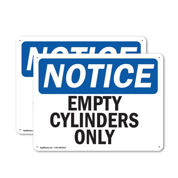(2 Pack) Empty Cylinders Only OSHA Notice Sign 14 Inch X 10 Inch Indoor / Outdoor Rust-Free Aluminum Metal Signs for Workplace, Workshop, and Construction Site, Made in the USA