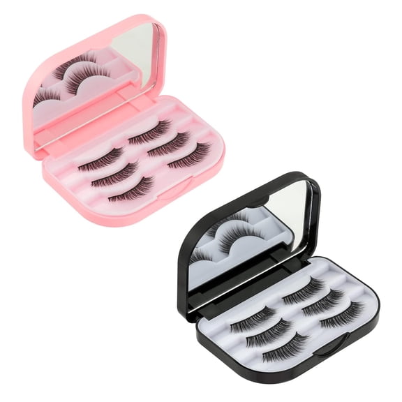 2 Pack Empty False Eyelashes Storage Box, 3 Layer False Eyelash Case Fake Eye Lash Organizer with Makeup Mirror Travel Storage Case(Not Including False Eyelashes)