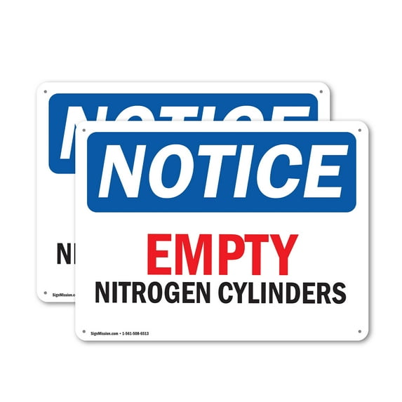 (2 Pack) Empty Nitrogen Cylinders OSHA Notice Sign 10 Inch X 7 Inch Plastic Sign, Weather Resistant, UV Protected for Workplace, Business, and Construction Site, Made in the USA