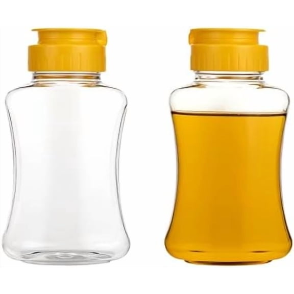 2 Pack Empty Plastic Honey Squeeze Bottles, 180ml/ 6oz Leakproof Honey Dispenser No Drip Squeeze Jars with Flip Lid Condiment Container for Ketchup Mustard Dressing Sauce Batter Oil