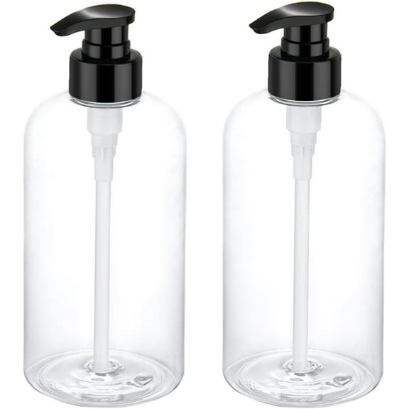 2 Pack Empty Plastic Pump Bottles Dispenser 16 oz / 500 ml Refillable Shampoo Bottles with Pumps Cylinder Shampoo Lotion Hand Pump Bottle Liquid Container for Bathroom Shampoo and Body Wash