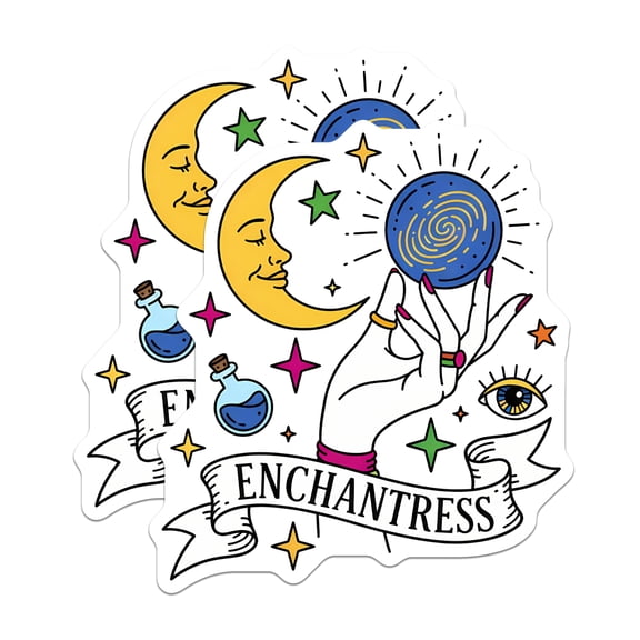 (2 Pack) Enchantress Magnets - Celestial Witch Decor - Mystical Hand Moon Eye Fortune Teller Art - Potion Stars Fridge - 5 Inches On Longest Side - Thick Durable Magnet - Made in USA - MAG22413