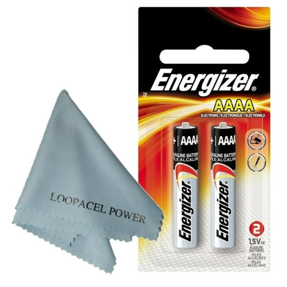 2 Pack Energizer AAAA Alkaline Batteries - with Loopacell Brand Microfiber Cleaning Cloths Ultra Smooth