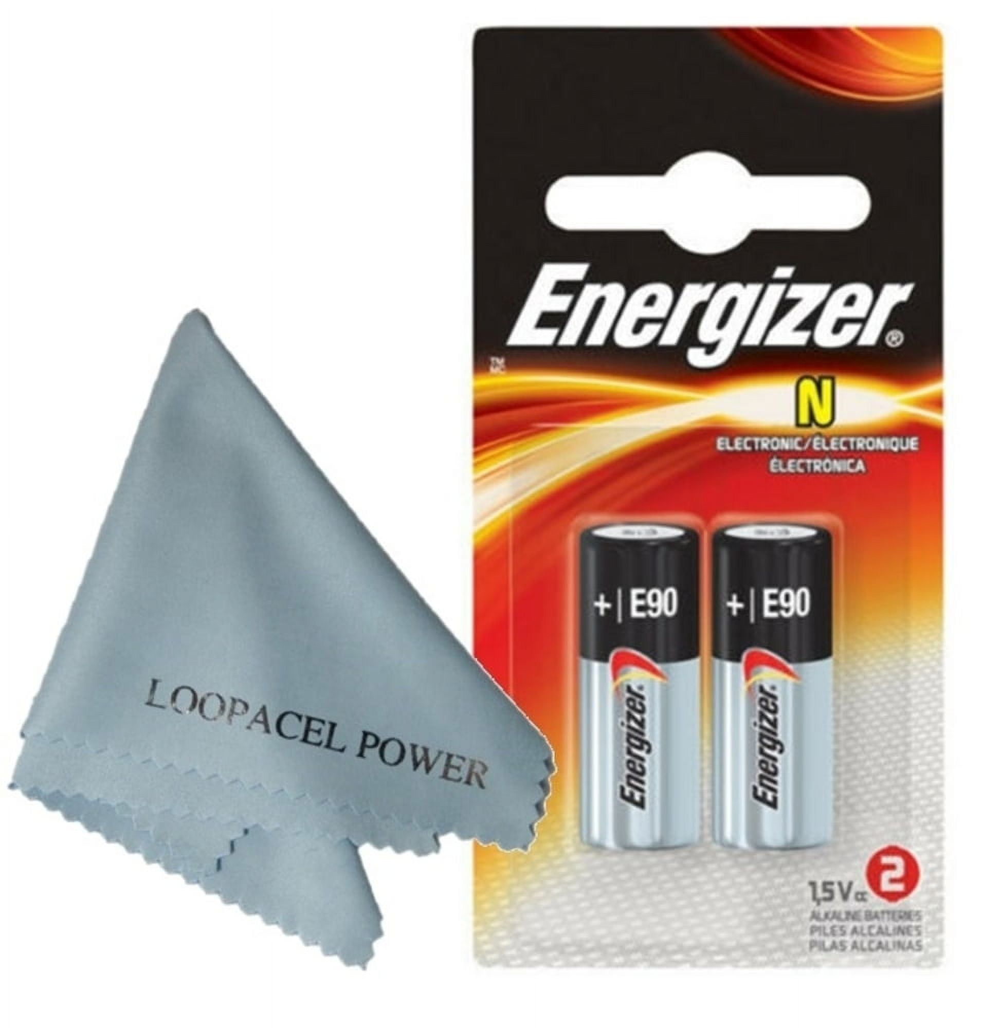 THE BATTERY SUPPLIER 2 Pack Energizer E90 N Alkaline Batteries - with Loopacell Brand Microfiber Cleaning Cloths Ultra Smooth