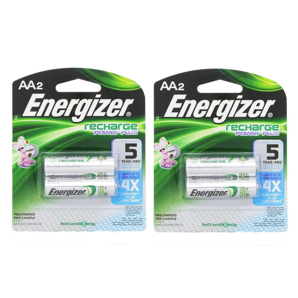 2 Pack Energizer Rechargeable Power Plus AA 2300 mAh Batterie 2 Ea = 4 Batteries