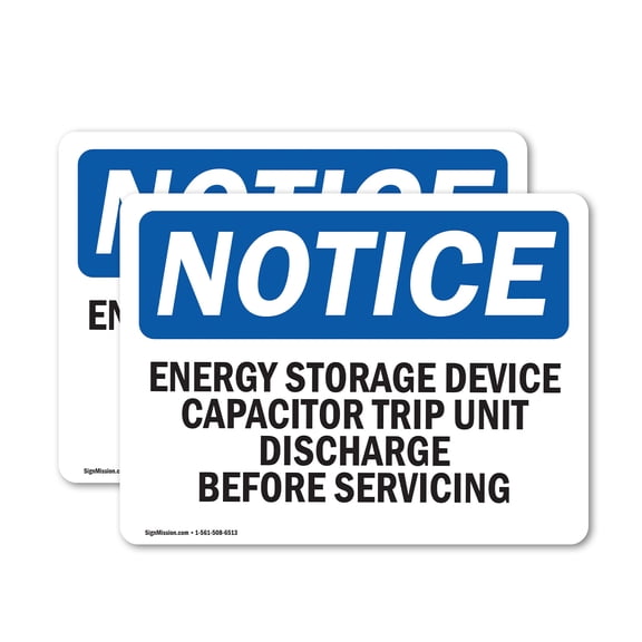 (2 Pack) Energy Storage Device Capacitor Trip Unit OSHA Notice Sign