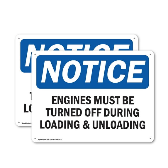 (2 Pack) Engines Must Be Turned Off During Loading OSHA Notice Sign 18 Inch X 12 Inch Plastic Sign, Weather Resistant, UV Protected for Workplace, Business, and Construction Site, Made
