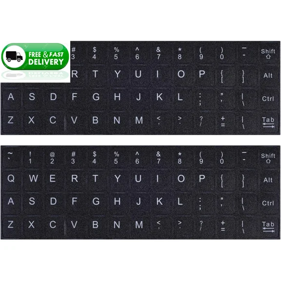 2 Pack English Keyboard Stickers Matte Black White Letters For Laptop Desktop