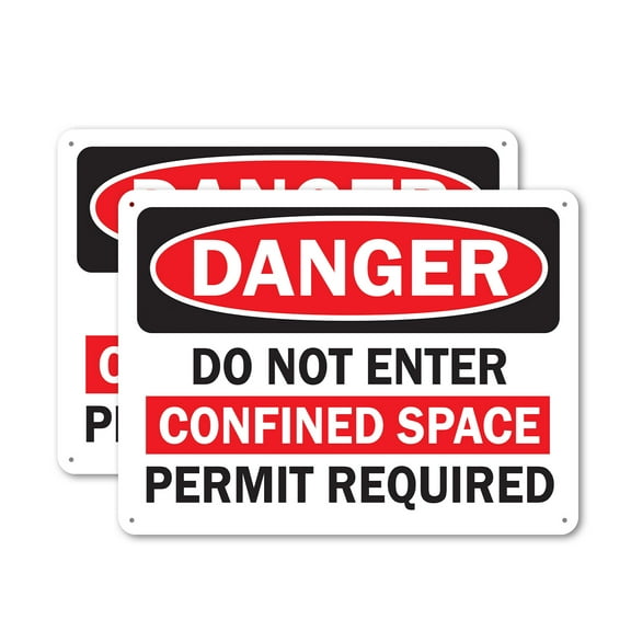 (2 Pack) Do Not Enter Confined Space Permit Required OSHA Danger Sign 24 Inch X 18 Inch Plastic Sign, Weather Resistant, UV Protected for Workplace, Business, and Construction Site,