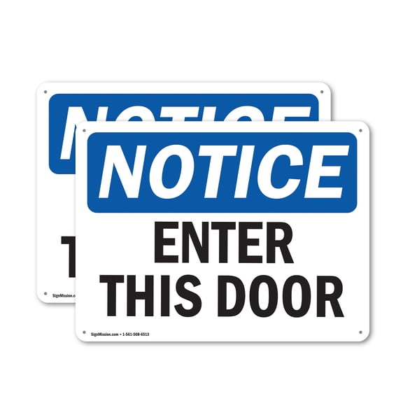 (2 Pack) Enter This Door OSHA Notice Sign 14 Inch X 10 Inch Plastic Sign, Weather Resistant, UV Protected for Workplace, Business, and Construction Site, Made in the USA