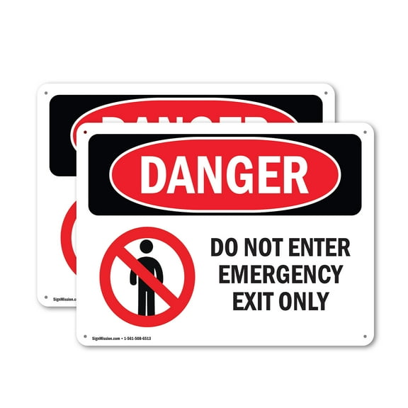 (2 Pack) Do Not Enter Emergency Exit Only OSHA Danger Sign 14 Inch X 10 Inch Plastic Sign, Weather Resistant, UV Protected for Workplace, Business, and Construction Site, Made in the USA