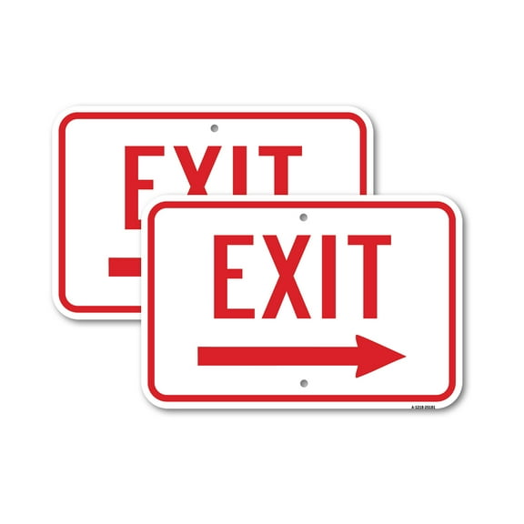 (2 Pack) Enter- Exit Signs - Exit With Right Arrow Sign | 12" X 18" Heavy-Gauge Aluminum Sign | Rust Free Aluminum, Weather Resistant, Waterproof, Fade Resistant, 2 Pre-drilled Holes