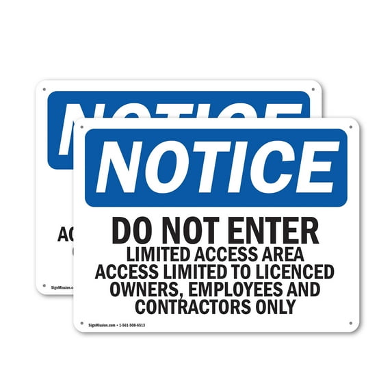 (2 Pack) Do Not Enter Limited Access Area Access OSHA Notice Sign 14 Inch X 10 Inch Indoor / Outdoor Rust-Free Aluminum Metal Signs for Workplace, Workshop, and Construction Site, Made in the USA
