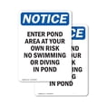 thumbnail image 1 of (2 Pack) Enter Pond Area At Your Own Risk OSHA Notice Sign 18 Inch X 24 Inch Vinyl Label Decal Sticker Weather Resistant, UV Protected for Workplace, Business, and Construction Site,, 1 of 7