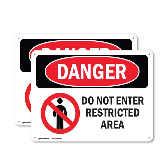 (2 Pack) Do Not Enter Restricted Area OSHA Danger Sign 24 Inch X 18 Inch Plastic Sign, Weather Resistant, UV Protected for Workplace, Business, and Construction Site, Made in the USA