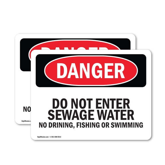 (2 Pack) Do Not Enter Sewage Water OSHA Danger Sign 5 Inch X 3.5 Inch Vinyl Label Decal Sticker Weather Resistant, UV Protected for Workplace, Business, and Construction Site, Made in
