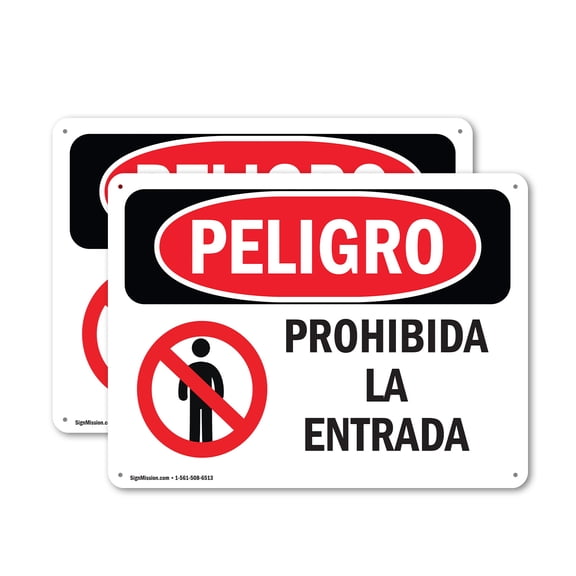 (2 Pack) Do Not Enter Spanish OSHA Danger Sign 24 Inch X 18 Inch Plastic Sign, Weather Resistant, UV Protected for Workplace, Business, and Construction Site, Made in the USA