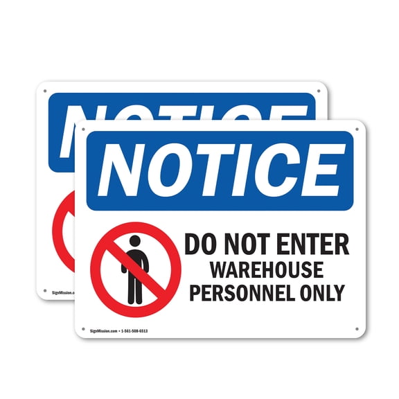 (2 Pack) Do Not Enter Warehouse Personnel Only OSHA Notice Sign 10 Inch X 7 Inch Indoor / Outdoor Rust-Free Aluminum Metal Signs for Workplace, Workshop, and Construction Site, Made in the USA