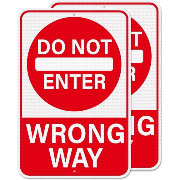 2 Pack Do Not Enter Wrong Way Sign 8 × 12 Inches Reflective Waterproof Fade Resistant Rust Free Aluminum Metal Warning Signage with Pre-Drilled Holes for Roads Driveways Parking Lots