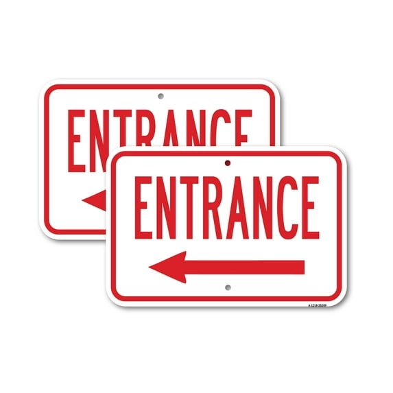 (2 Pack) Entrance With Left Arrow | 18" X 24" Heavy-Gauge Aluminum Sign | Rust Free Aluminum, Weather Resistant, Waterproof, Fade Resistant, 2 Pre-drilled Holes