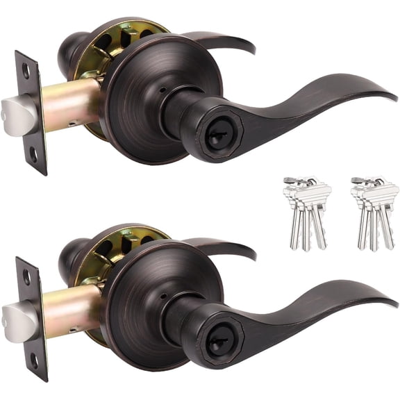 (2 Pack) Entrance Lever Door Handle Oil Rubbed Bronze, Entry Levers Combo Pack, Keyed Alike Door Locks Lockset Contemporary Style, Contractor Pack