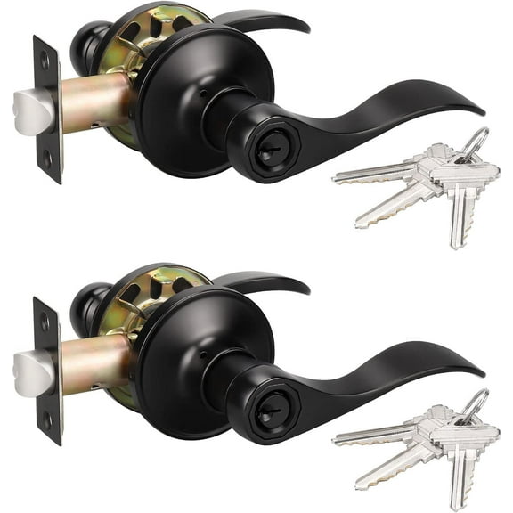 2 Pack Entrance Lever Door Handle(for Office/Front Door) Front Entry Door Handle Lock Set Reversible for Right/Left Side, Keyed Alike/Combo Keys, Matte Black Finish