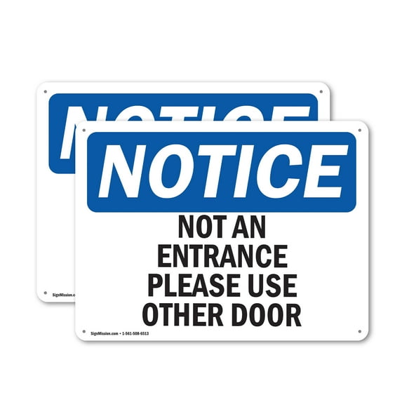 (2 Pack) Not An Entrance Please Use Other Door OSHA Notice Sign 18 Inch X 12 Inch Plastic Sign, Weather Resistant, UV Protected for Workplace, Business, and Construction Site, Made in