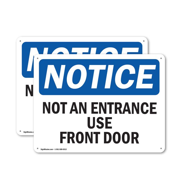 (2 Pack) Not An Entrance Use Front Door OSHA Notice Sign 14 Inch X 10 Inch Plastic Sign, Weather Resistant, UV Protected for Workplace, Business, and Construction Site, Made in the USA