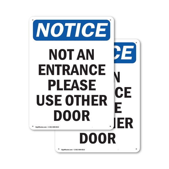 (2 Pack) Not An Entrance Use Front Door OSHA Notice Sign 7 Inch X 10 Inch Plastic Sign, Weather Resistant, UV Protected for Workplace, Business, and Construction Site, Made in the USA